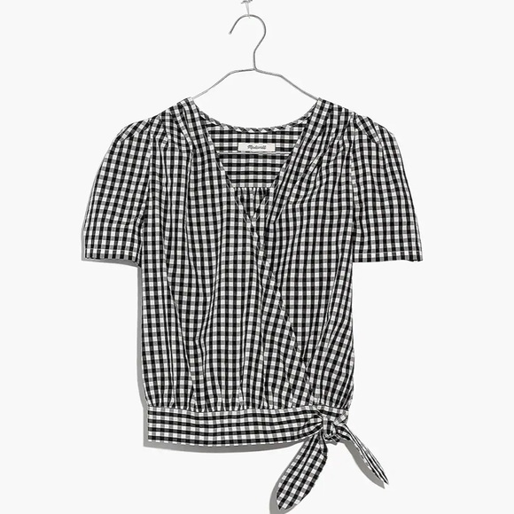 Madewell short-sleeve wrap top in gingham check - Picture 3 of 6